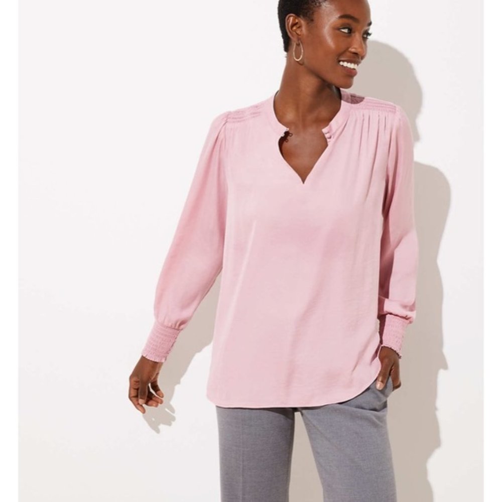 LOFT Rose Pink Smocked Blouse